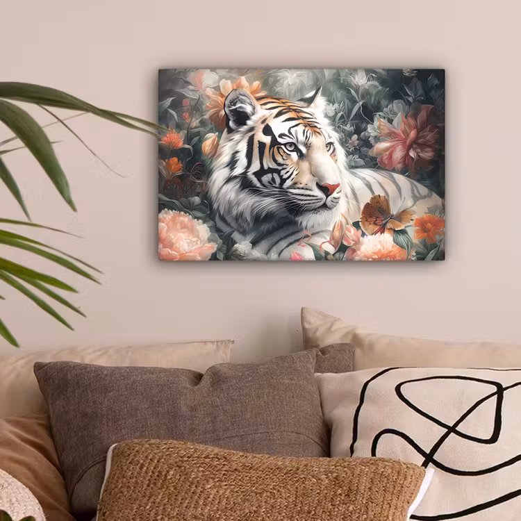 Tijger - Wilde dieren - Bloemen - Jungle canvas 2cm klein -sfeer1