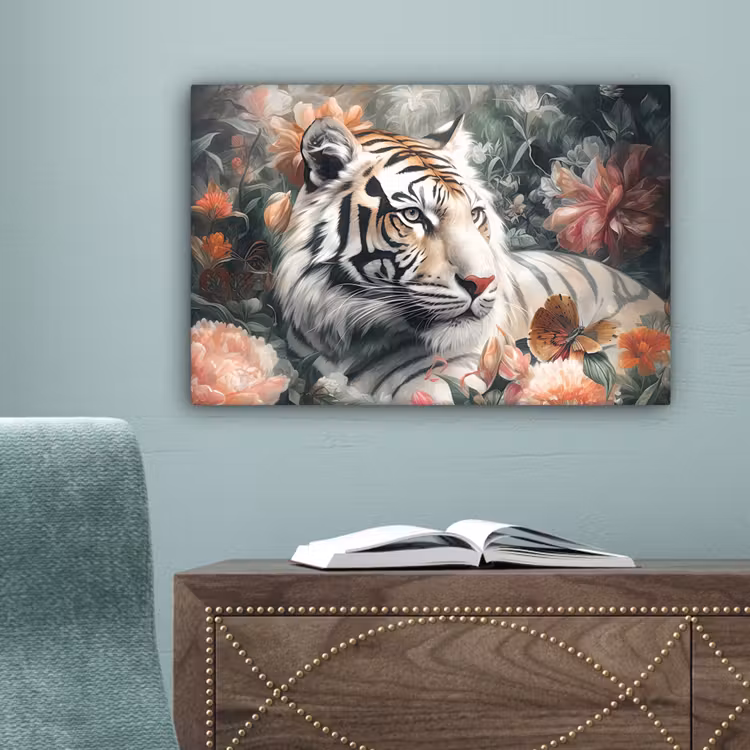 Tijger - Wilde dieren - Bloemen - Jungle canvas 2cm klein -sfeer4
