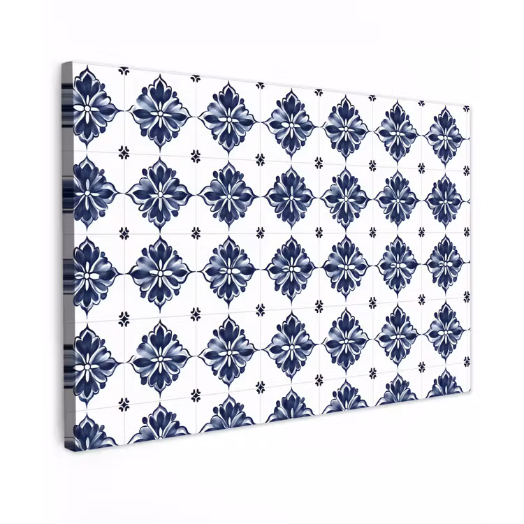 Tegelmotief - Blauw - Wit - Bloem canvas 2cm klein 34 -z3d