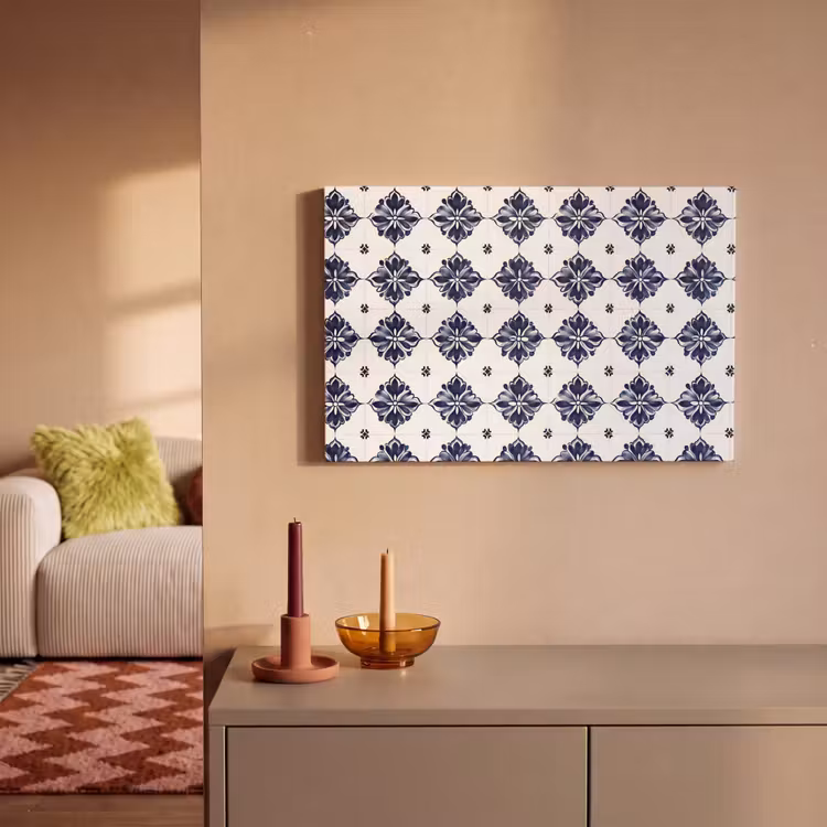 Tegelmotief - Blauw - Wit - Bloem canvas 2cm klein 34 -sfeer1