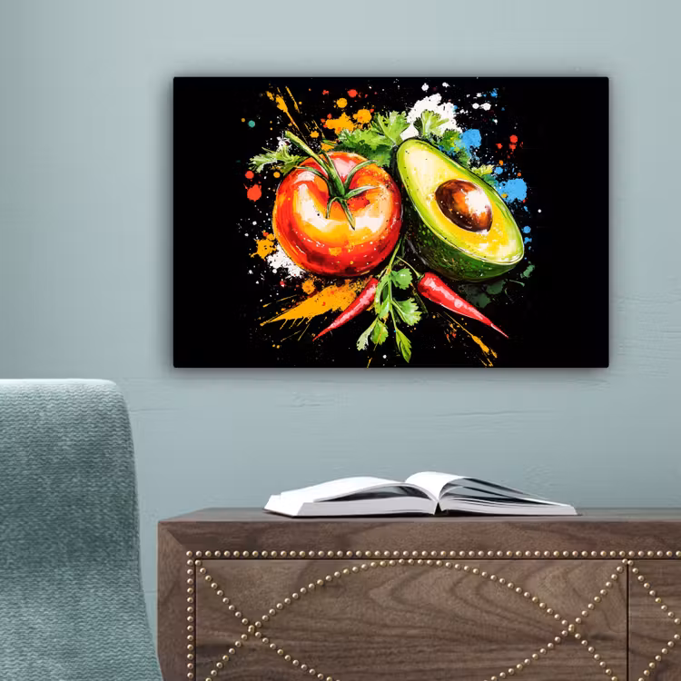 Tomaat - Avocado - Peper - Graffiti - Verf - Modern canvas 2cm klein -sfeer4