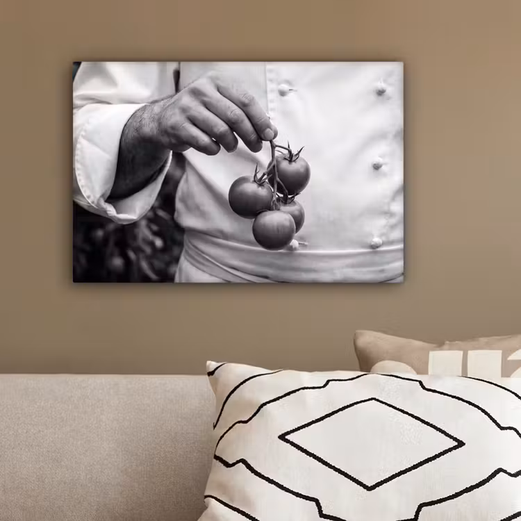 Tomaten - Chef - Zwart - Wit canvas 2cm klein -sfeer3
