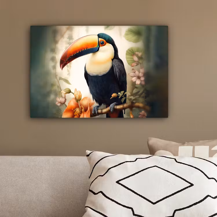 Toekan - Vogel - Bloemen - Planten canvas 2cm klein -sfeer3