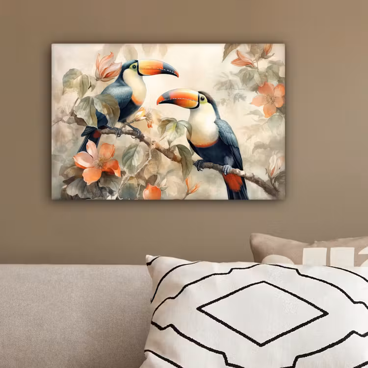 Toekan - Vogels - Bloemen - Tak canvas 2cm klein -sfeer3