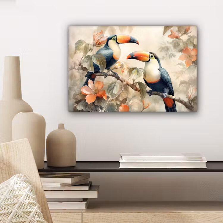 Toekan - Vogels - Bloemen - Tak canvas 2cm klein -sfeer6