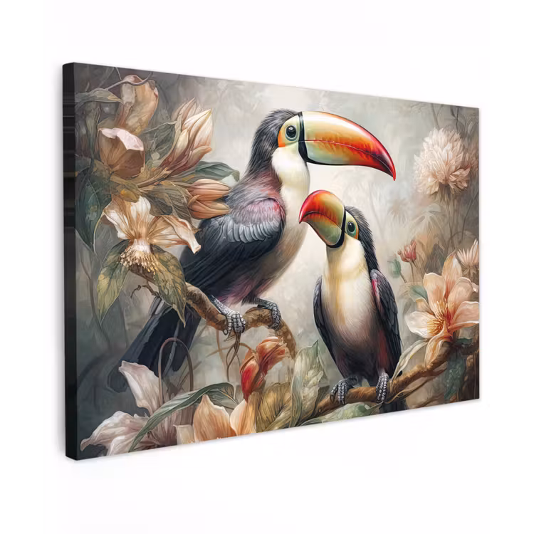 Toekan - Vogels - Bloemen - Jungle canvas 2cm klein -z3d