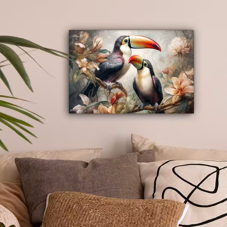 Toekan - Vogels - Bloemen - Jungle canvas 2cm klein -sfeer1