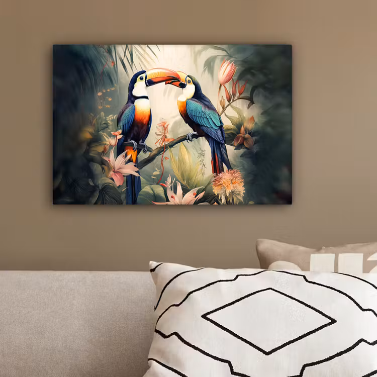 Toekan - Vogels - Bloemen - Natuur - Jungle canvas 2cm klein -sfeer3