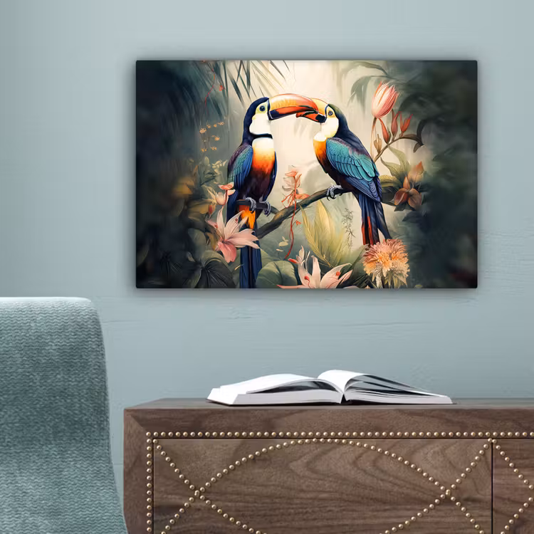 Toekan - Vogels - Bloemen - Natuur - Jungle canvas 2cm klein -sfeer4
