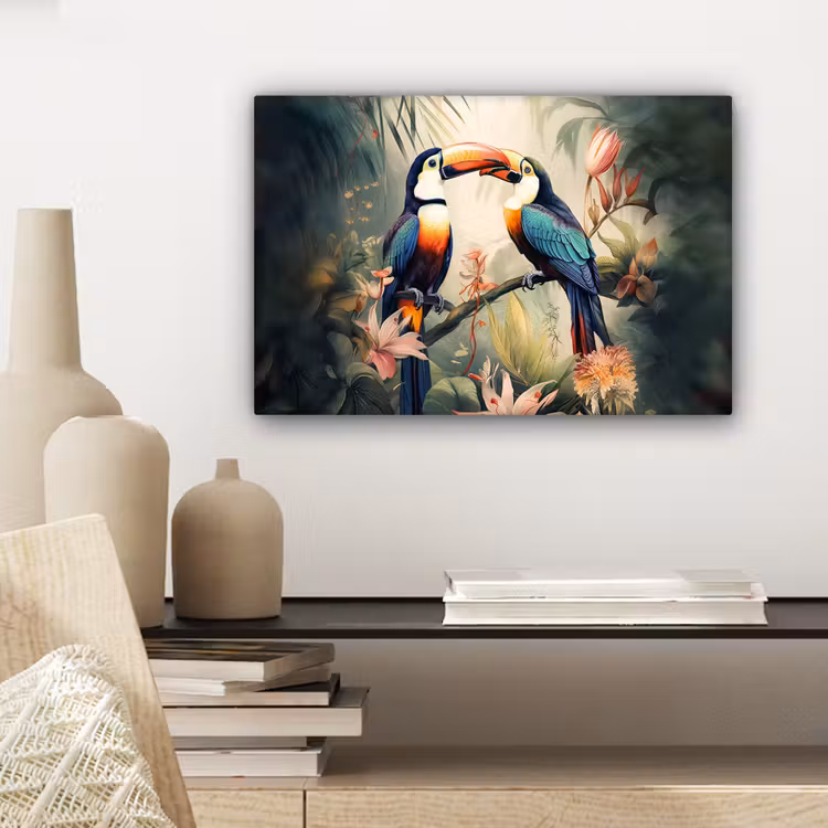 Toekan - Vogels - Bloemen - Natuur - Jungle canvas 2cm klein -sfeer6