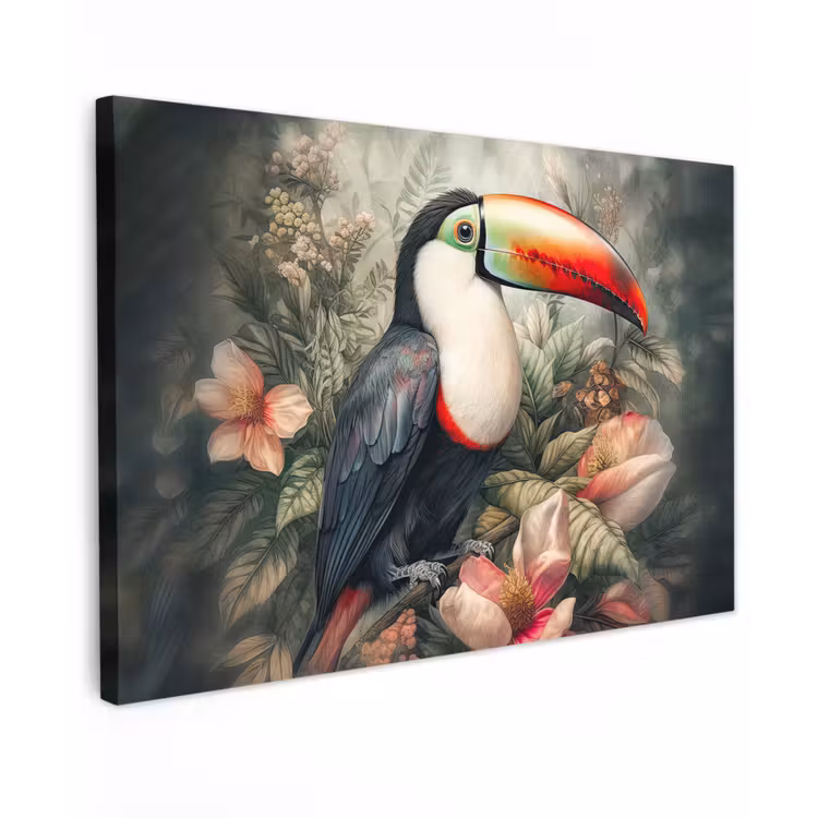 Toekan - Vogels - Bloemen - Planten - Tropisch canvas 2cm klein -z3d