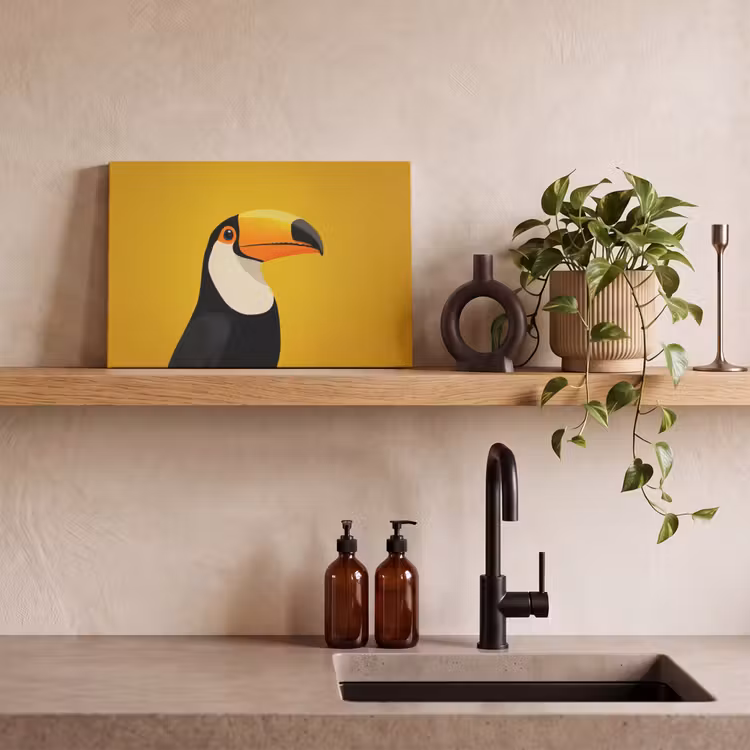 Toekan - Minimalistisch - Snavel - Oranje canvas 2cm klein -sfeer3