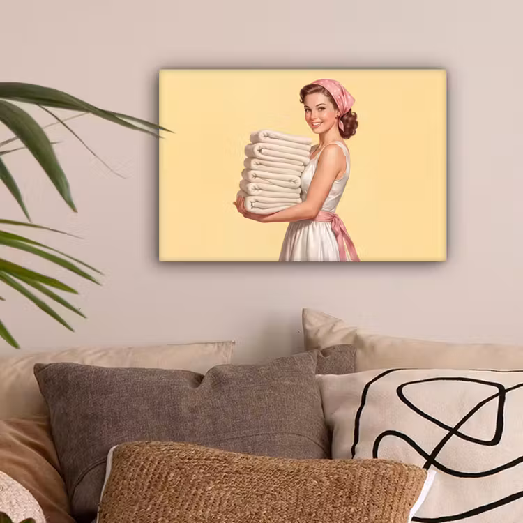 Handdoeken - Vrouw - Jurk - Roze canvas 2cm klein -sfeer1
