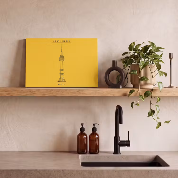 Toren - Seoul - Architectuur - Minimalistisch - Geel canvas 2cm klein -sfeer3