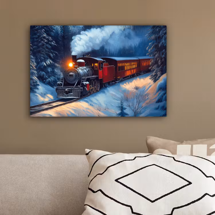 Trein - Kerst - Sneeuw - Kersttrein canvas 2cm klein -sfeer3