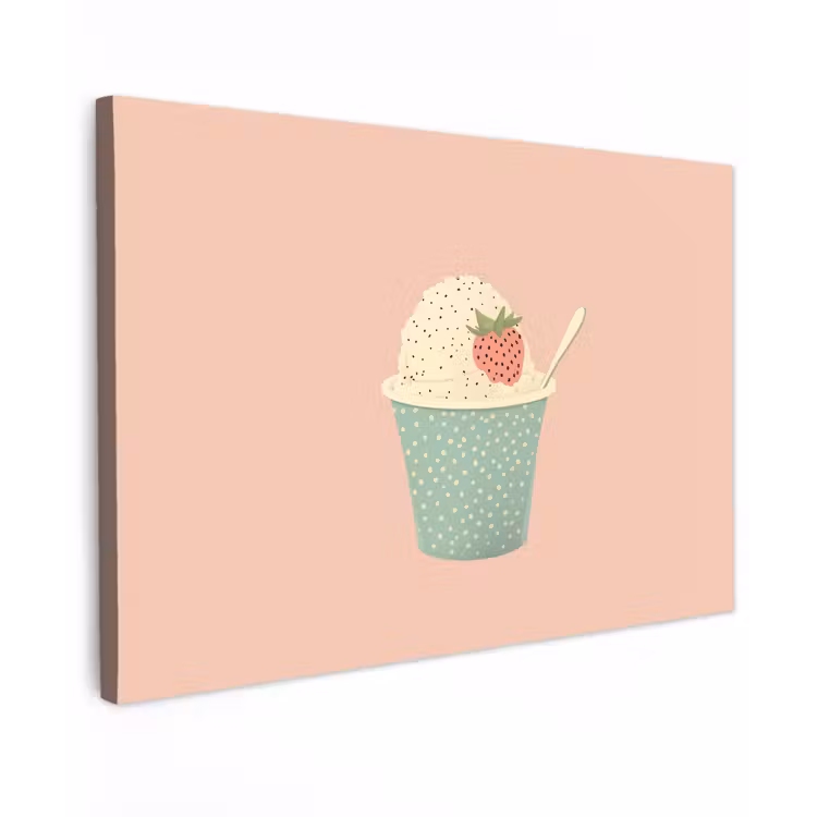 Bakje - Ijs - Aardbei - Roze canvas 2cm klein -z3d