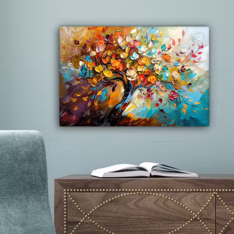 Boom - Abstract - Kleurrijk - Bloemen canvas 2cm klein -sfeer4