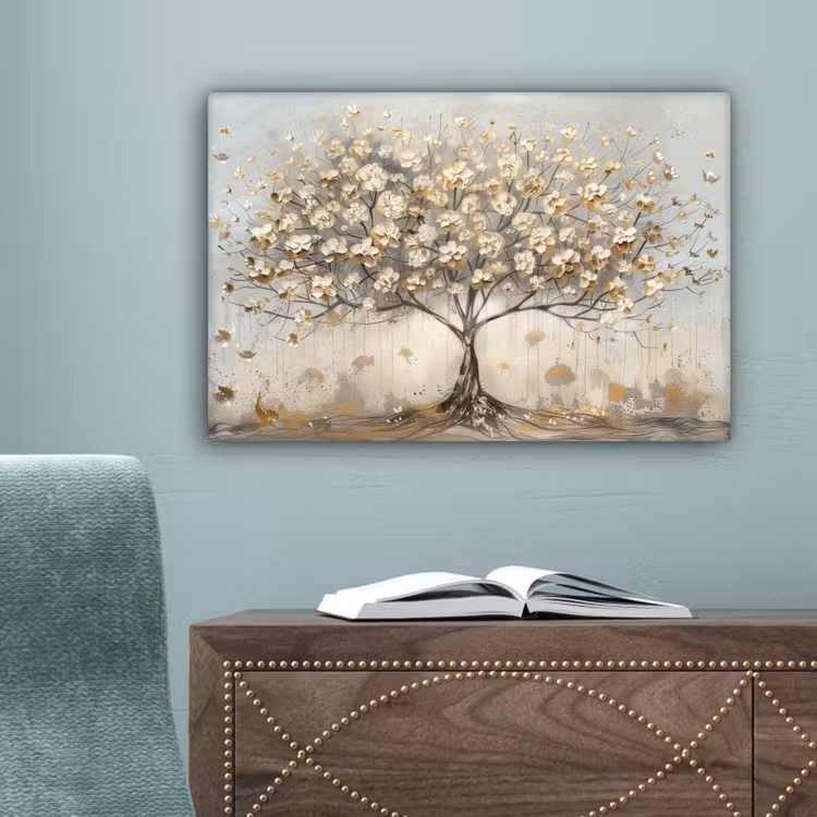 Boom - Beige - Goud - Verflook - Grijs canvas 2cm klein -sfeer4