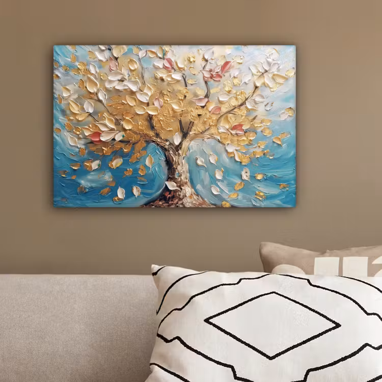 Boom - Blauw - Goud - Abstract - Modern canvas 2cm klein -sfeer3