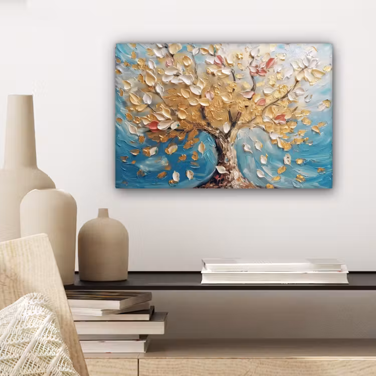 Boom - Blauw - Goud - Abstract - Modern canvas 2cm klein -sfeer6