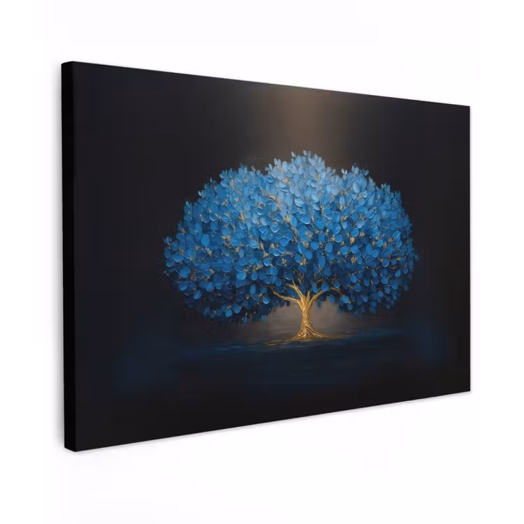 Boom - Blauw - Bladeren - Penseelstreken canvas 2cm klein -z3d