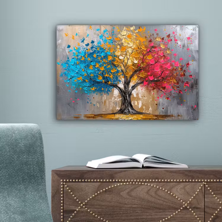 Boom - Kleurrijk - Grijs - Modern canvas 2cm klein -sfeer4