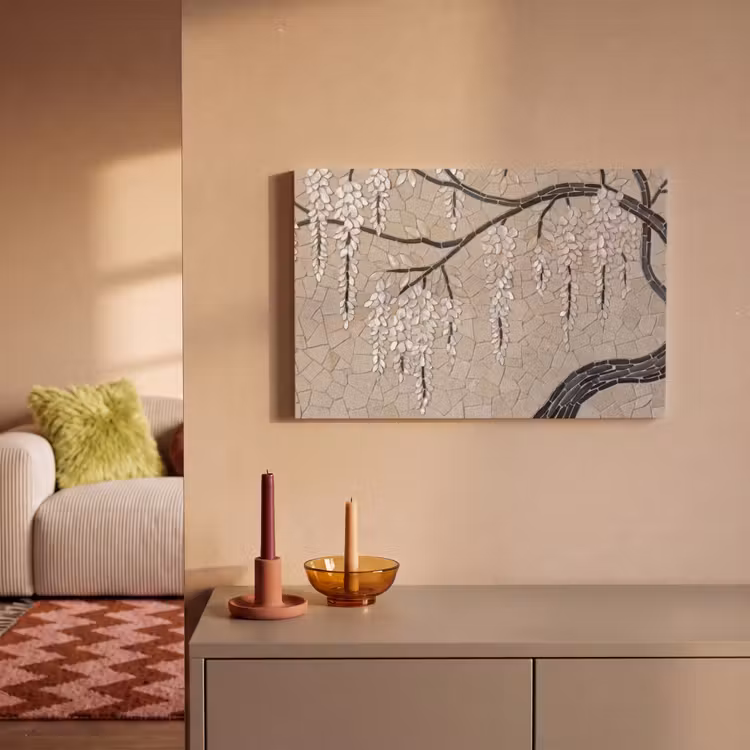 Boom - Bloemen - Mozaïek - Kunst - Wit canvas 2cm klein -sfeer1