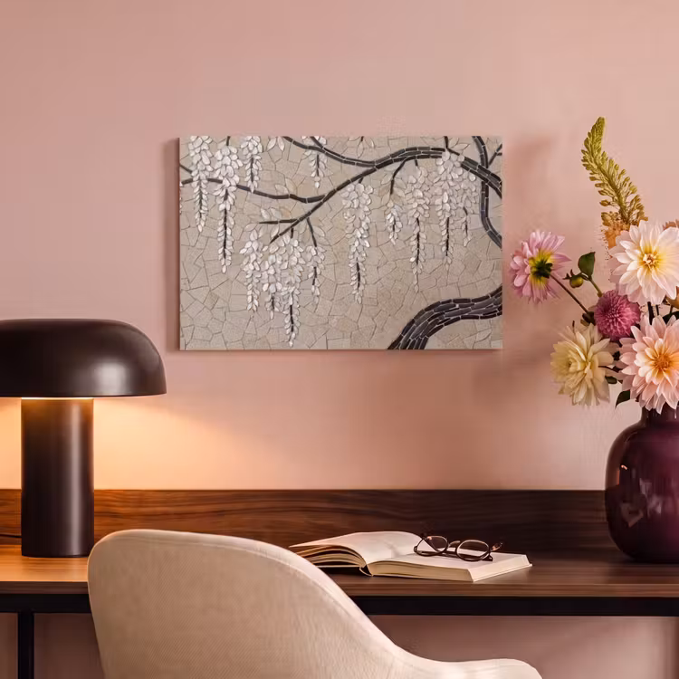 Boom - Bloemen - Mozaïek - Kunst - Wit canvas 2cm klein -sfeer4