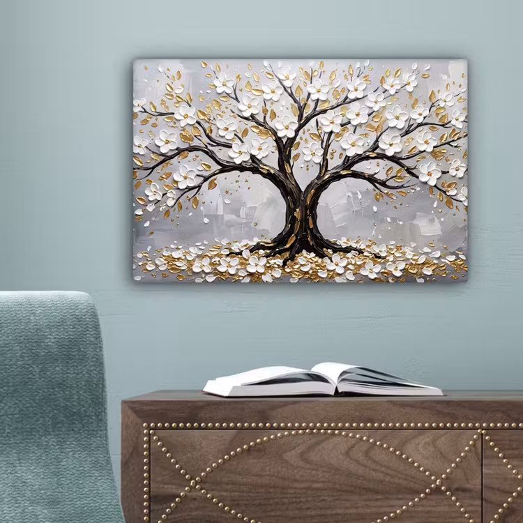 Boom - Bloemen - Natuur - Abstract - Wit canvas 2cm klein -sfeer4