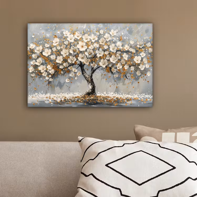 Boom - Bloemen - Wit - Natuur - Kunst canvas 2cm klein -sfeer3