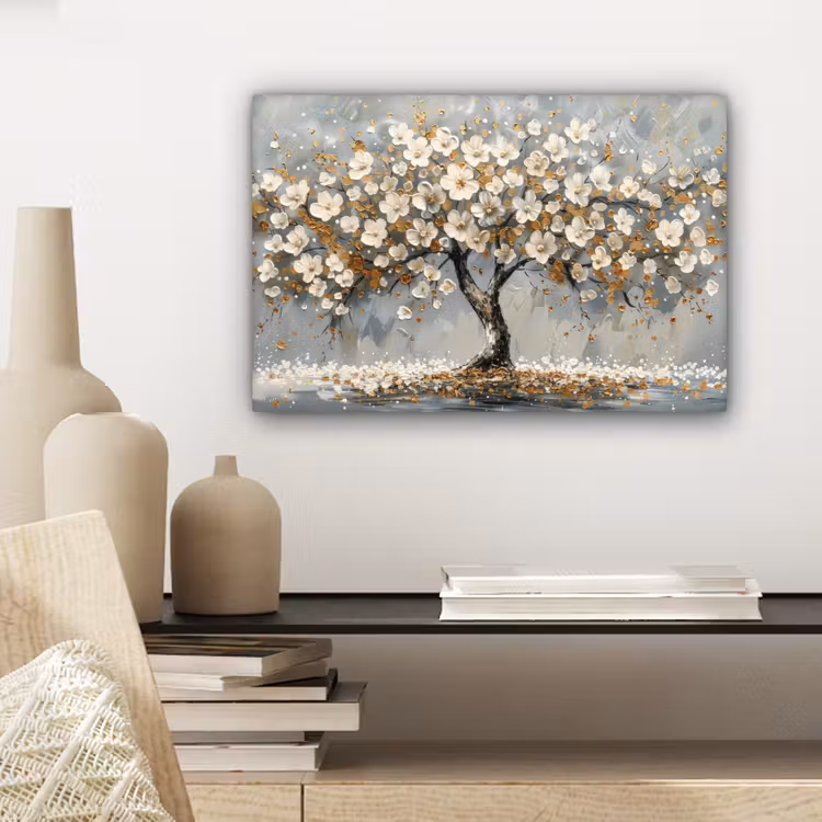 Boom - Bloemen - Wit - Natuur - Kunst canvas 2cm klein -sfeer6