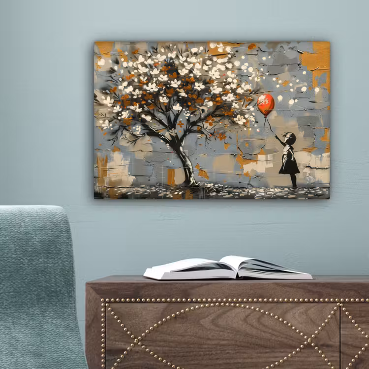 Boom - Graffiti - Banksy Style - Balloon Girl canvas 2cm klein -sfeer4