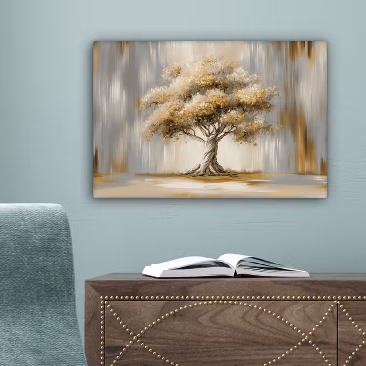 Boom - Bladeren - Abstract - Wit canvas 2cm klein -sfeer4