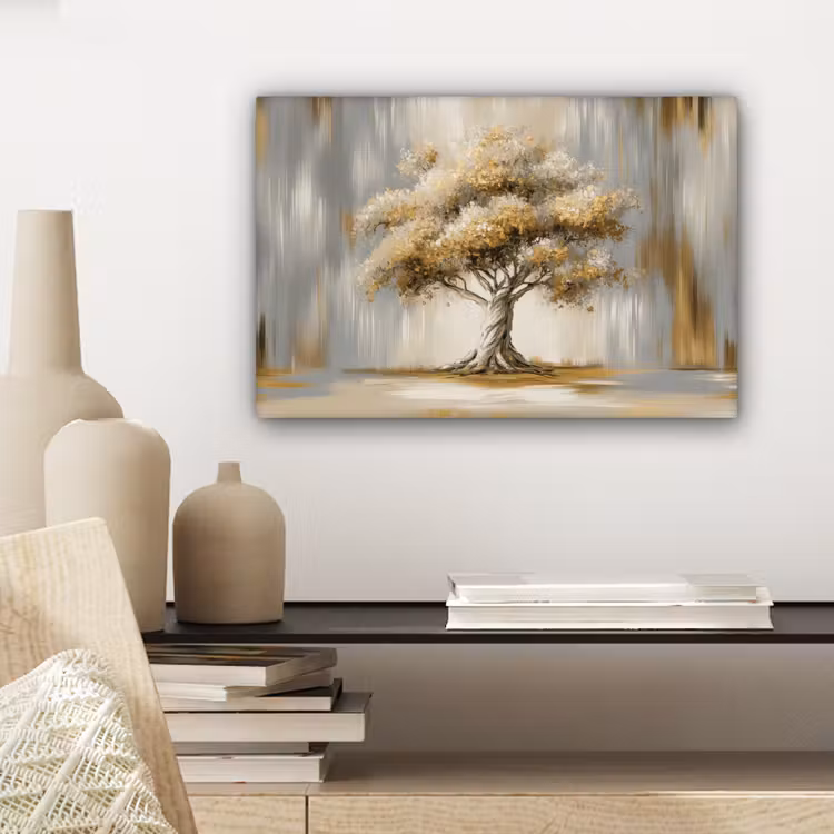 Boom - Bladeren - Abstract - Wit canvas 2cm klein -sfeer6