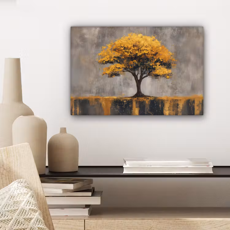 Boom - Bladeren - Goud - Abstract canvas 2cm klein -sfeer6