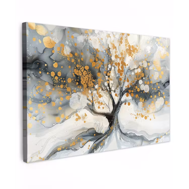 Boom - Modern - Abstract - Goud - Zwart - Wit canvas 2cm klein -z3d