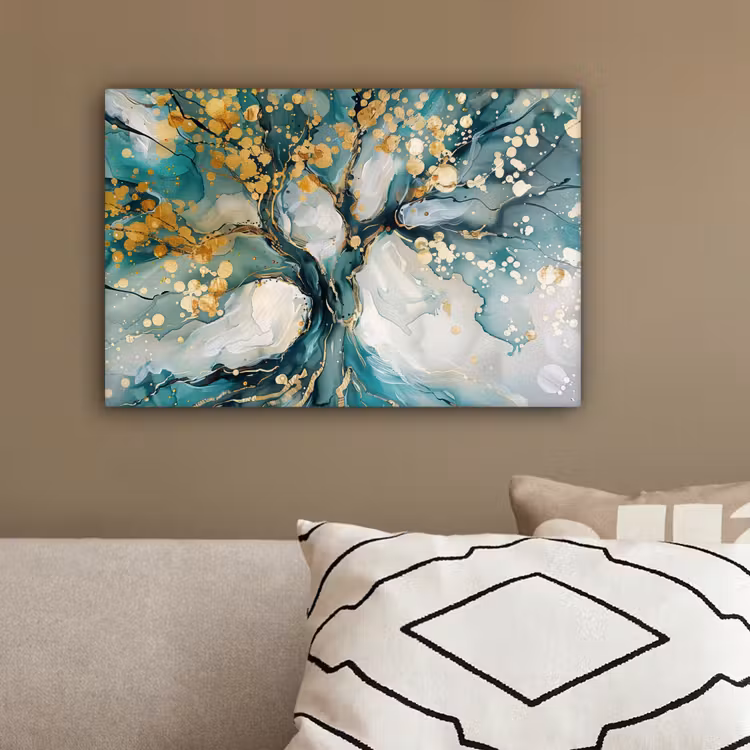 Boom - Modern - Verflook - Turquoise - Goud canvas 2cm klein -sfeer3