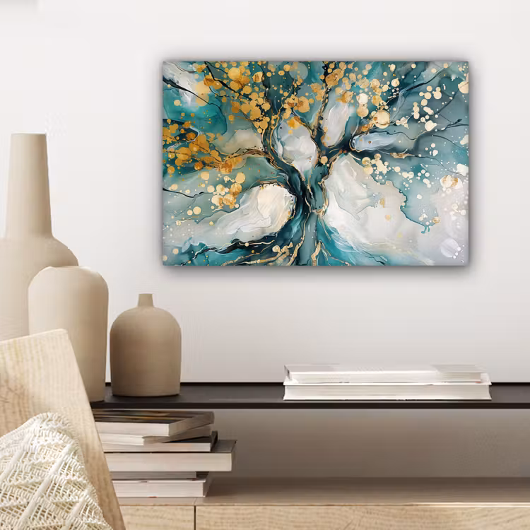 Boom - Modern - Verflook - Turquoise - Goud canvas 2cm klein -sfeer6