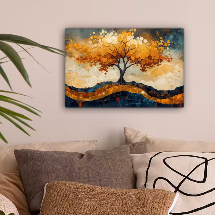 Boom - Natuur - Goud - Modern canvas 2cm klein -sfeer1
