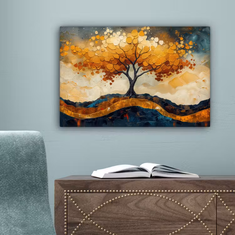 Boom - Natuur - Goud - Modern canvas 2cm klein -sfeer4