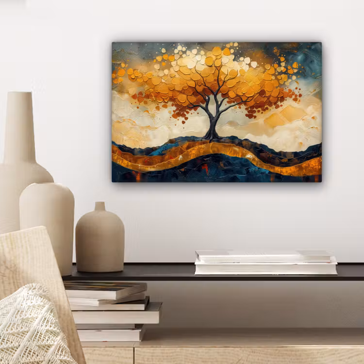 Boom - Natuur - Goud - Modern canvas 2cm klein -sfeer6