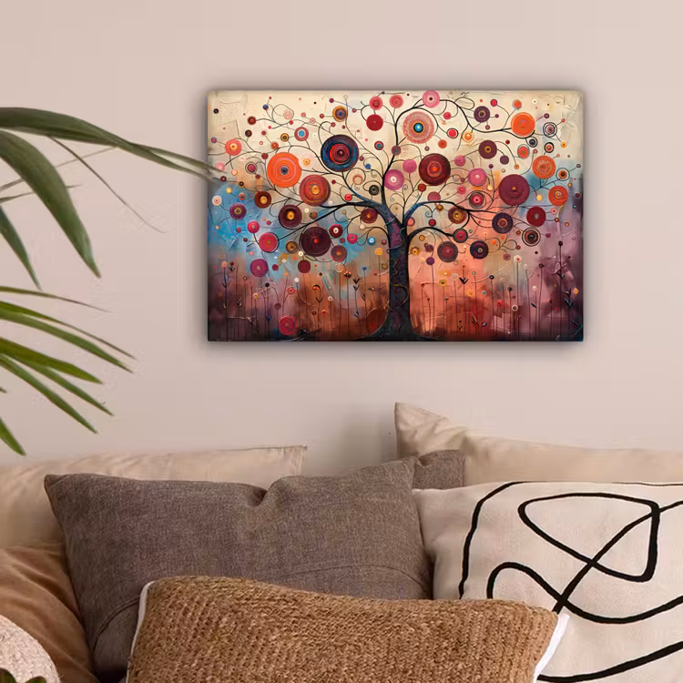 Levensboom - Bloemen - Roze - Hippie - Kunst canvas 2cm klein -sfeer1