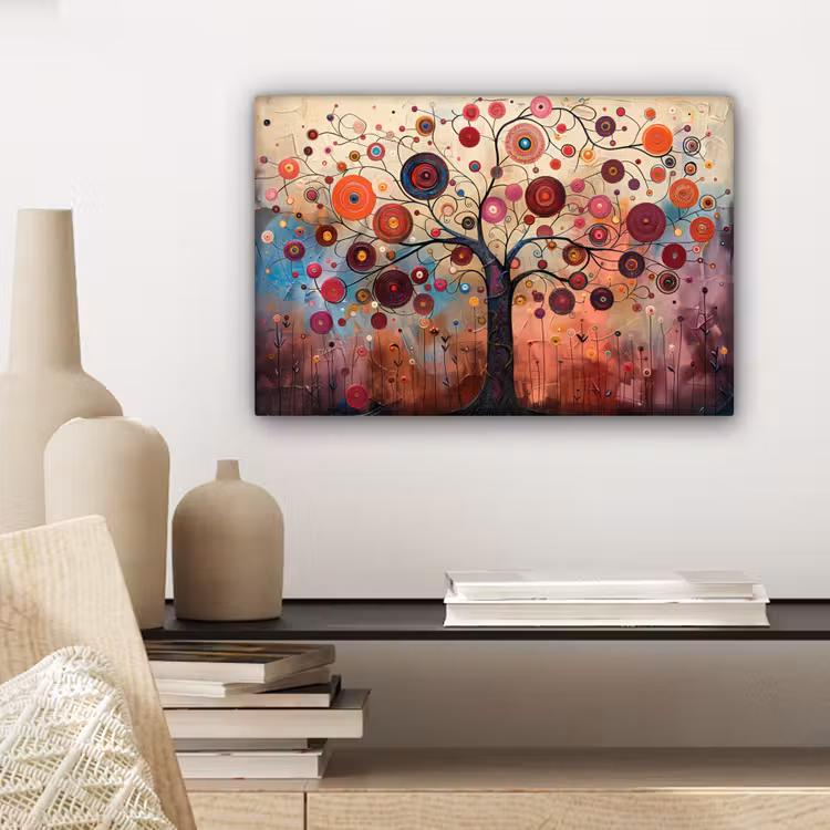 Levensboom - Bloemen - Roze - Hippie - Kunst canvas 2cm klein -sfeer6