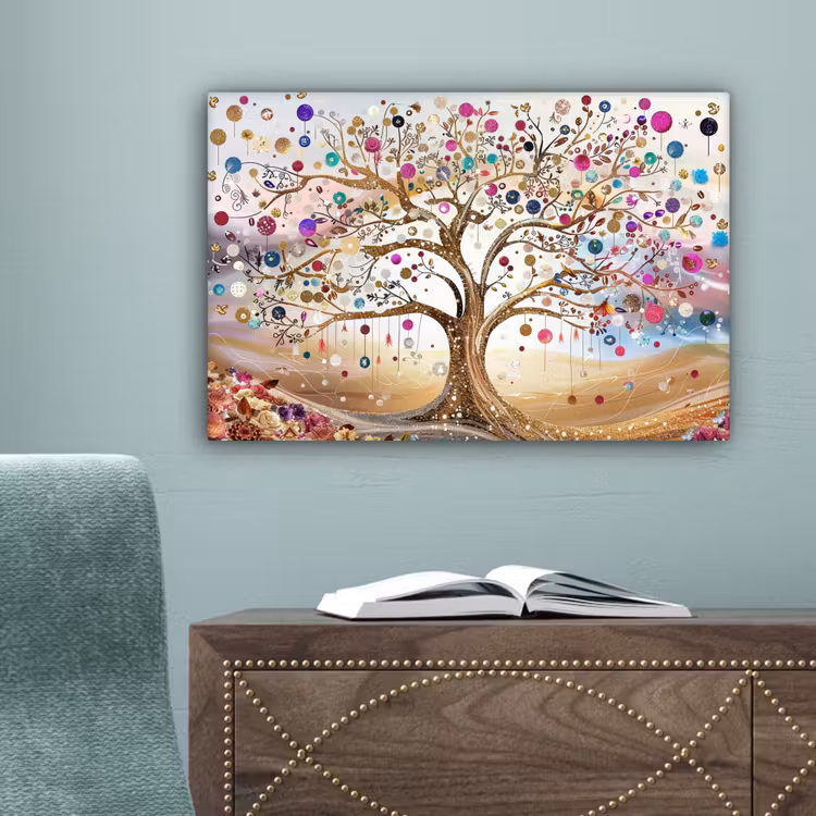 Levensboom - Goud - Kleurrijk - Abstract - Aesthetic canvas 2cm klein -sfeer4