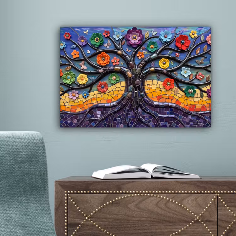 Levensboom - Mozaïek - Bloemen - Kleurrijk - Vrolijk canvas 2cm klein -sfeer4