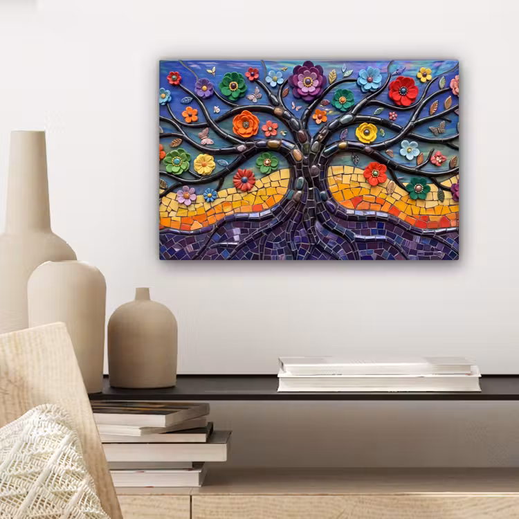 Levensboom - Mozaïek - Bloemen - Kleurrijk - Vrolijk canvas 2cm klein -sfeer6