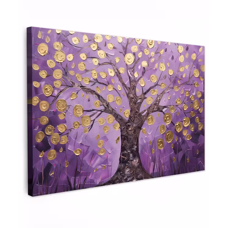 Levensboom - Boom - Paars - Goud - Modern canvas 2cm klein -z3d