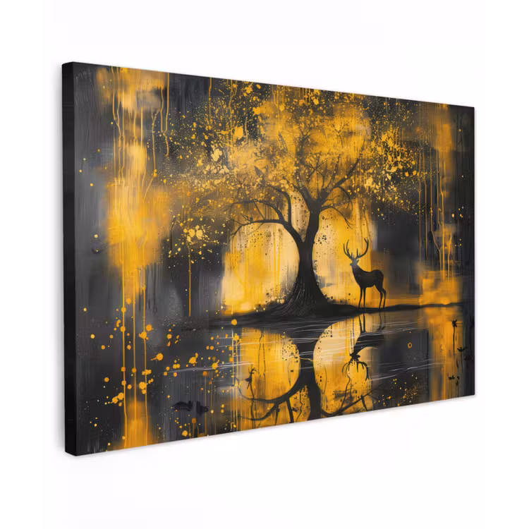 Boom - Verflook - Hert - Natuur - Goud canvas 2cm klein -z3d