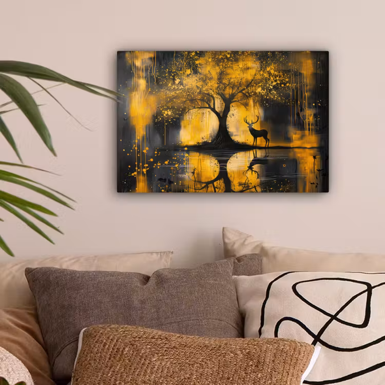 Boom - Verflook - Hert - Natuur - Goud canvas 2cm klein -sfeer1