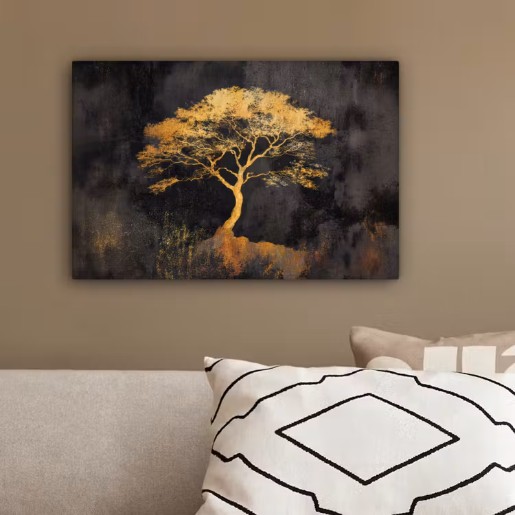 Boom - Schilderij - Goud - Abstract canvas 2cm klein -sfeer3